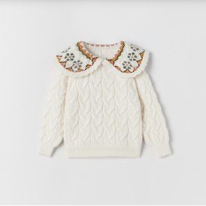 ZARA baby Jacquard Knit Sweater Peter pan collar cream cable knit multi 9-12M